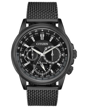 Citizen Eco-drive Men's Calendrier Black Stainless Steel Mesh Bracelet Watch 44mm