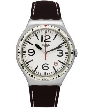 Swatch Unisex Swiss Caterhblack Black Leather Strap Watch 41mm Yws403c