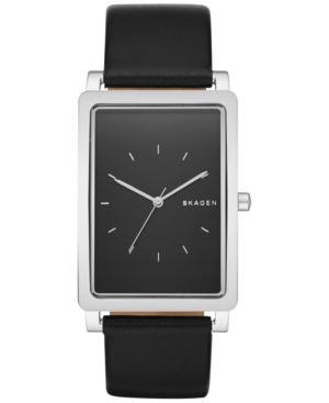Skagen Men's Hagen Black Leather Strap Watch 30x49mm Skw6287