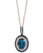 Effy London Blue Topaz (1-1/2 Ct. T.w.) & Diamond (1/4 Ct. T.w.) Oval 18 Pendant Necklace In 14k Rose Gold