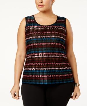 Kasper Plus Size Printed Micro-pleated Shell