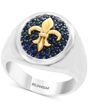 Effy Men's Blue Sapphire Fleur-de-lis Ring (3/4 Ct. T.w.) In Sterling Silver & 18k Gold