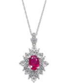 Ruby (1 Ct. T.w.) And Diamond (1/5 Ct. T.w.) Pendant Necklace In 14k White Gold