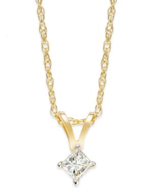 Diamond Necklace, 10k Gold Princess-cut Diamond Pendant (1/10 Ct. T.w.)