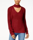 Planet Gold Juniors' Ripped Mock-neck Cutout Sweater