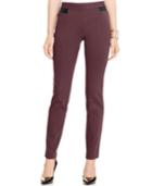 Alfani Petite Faux-leather-trim Tummy-control Pants, Only At Macy's