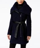 Cole Haan Faux-leather-trim Asymmetrical Boucle Coat