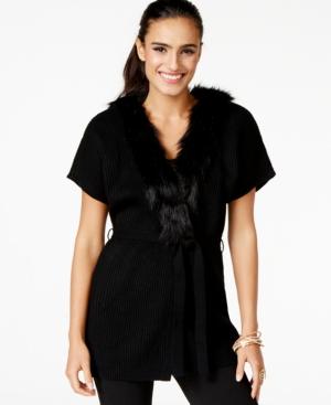 Thalia Sodi Faux-fur-collar Wrap Sweater, Only At Macy's