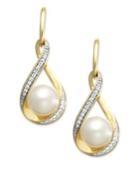 Cultured Freshwater Pearl (7mm) And Diamond (1/10 Ct. T.w.) Earrings In 14k Gold