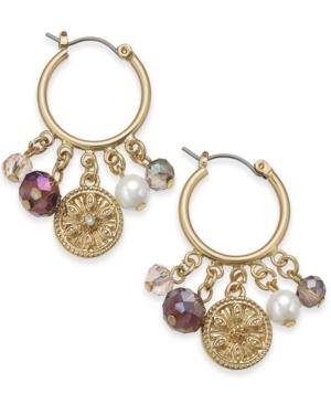Charter Club Gold-tone Coin, Bead & Imitation Pearl Hoop Earrings, Created For Macy's