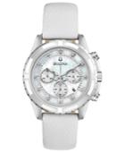 Bulova Women's Chronograph Diamond-accent White Leather Strap Watch 36mm, Created For Macy's
