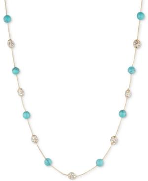 Anne Klein Gold-tone Blue Bead And Crystal Collar Necklace