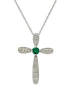 10k White Gold Necklace, Emerald (1/10 Ct. T.w.) And Diamond Accent Cross Pendant (1/4 Ct. T.w.)