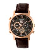 Heritor Automatic Edmond Rose Gold & Black Leather Watches 43mm