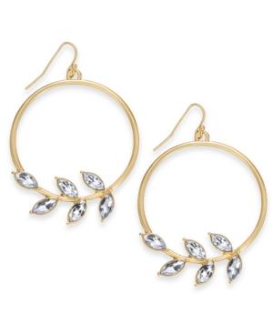 Thalia Sodi Gold-tone Crystal Leaf Drop Hoop Earrings, Created For Macy's