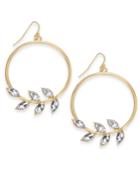 Thalia Sodi Gold-tone Crystal Leaf Drop Hoop Earrings, Created For Macy's