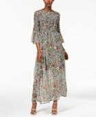 Eci Printed Smocked 3/4-sleeve Maxi Dress