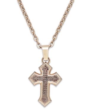 Men's Cognac Diamond Cross Pendant Necklace In Stainless Steel (1/4 Ct. T.w.)
