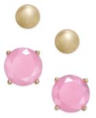 Charter Club Gold-tone Ball And Pink Stone Stud Earrings