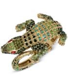 Betsey Johnson Gold-tone Crystal Pave Alligator Hinged Bangle Bracelet