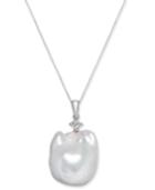 Cultured White Baroque Freshwater Pearl (16mm) And Diamond (1/10 Ct. T.w.) Pendant Necklace In 14k White Gold