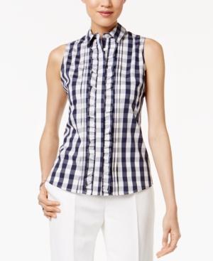 Tommy Hilfiger Cotton Gingham-print Ruffled Shirt