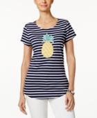 Charter Club Petite Striped Pineapple Graphic Top, Only At Macy's