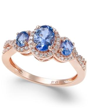 Ruby (1-1/3 Ct. T.w.) And Diamond (1/4 Ct. T.w.) Three-stone Ring In 14k Rose Gold(also Available In Emerald And Tanzanite)