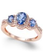 Ruby (1-1/3 Ct. T.w.) And Diamond (1/4 Ct. T.w.) Three-stone Ring In 14k Rose Gold(also Available In Emerald And Tanzanite)
