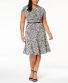 Jessica Howard Plus Size Belted Printed Fit & Flare Dress