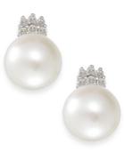 Cultured Freshwater Pearl (10mm) And Diamond (1/5 Ct. T.w.) Stud Earrings In 14k White Gold