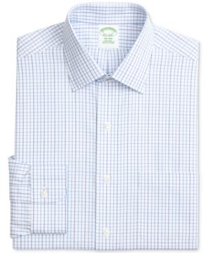 Brooks Brothers Men's Milano Slim-fit Non-iron Blue Windowpane Check Dress Shirt