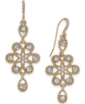 Charter Club Gold-tone Snowflake-inspired Crystal Drop Earrings, Only At Macy's