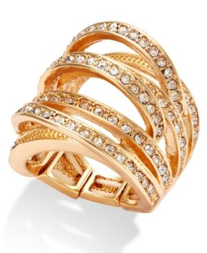 Inc International Concepts Gold-tone Crystal Crisscross Adjustable Ring