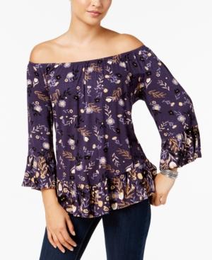 Style & Co Printed Flounce Hem Top, Created For Macy's