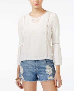 Joe & Elle Juniors' Crochet-trim Bell-sleeve Peasant Top