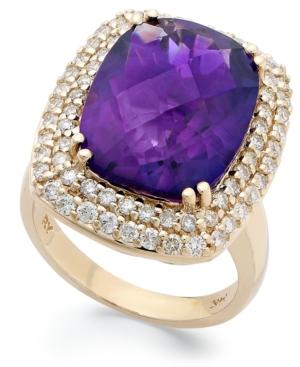 14k Gold Ring, Amethyst (9 Ct. T.w.) And Diamond (1 Ct. T.w.) Large Rectangle Ring