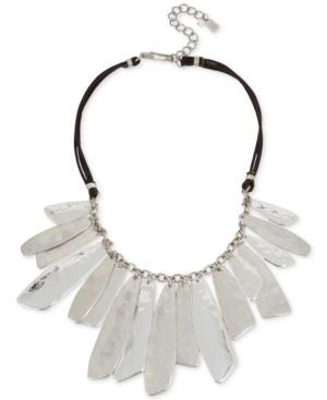 Robert Lee Morris Soho Silver-tone Patina Drop Leather 16-1/2 Statement Necklace