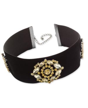 Thalia Sodi Silver-tone Yellow Crystal Black Velvet Choker Necklace, Created For Macy's