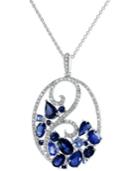 Effy Sapphire (3-3/4 Ct. T.w.) And Diamond (1/3 Ct. T.w.) Pendant Necklace 14k White Gold