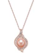 Pink Cultured Freshwater Pearl (8mm) & Diamond (1/4 Ct. T.w.) 18 Pendant Necklace In 14k Rose Gold