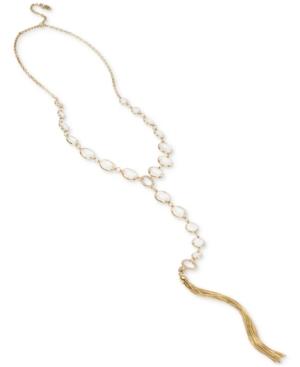 Betsey Johnson Gold-tone Large Crystal And Pave Tassel Lariat Necklace