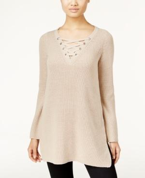 Style & Co. Petite Lace-up Tunic Sweater, Only At Macy's