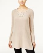 Style & Co. Petite Lace-up Tunic Sweater, Only At Macy's