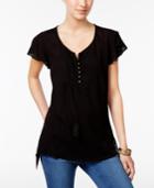 Style & Co Crochet-trim Handkerchief-hem Top, Only At Macy's