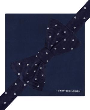 Tommy Hilfiger Big Dot To-tie Bow Tie And Solid Pocket Square Set