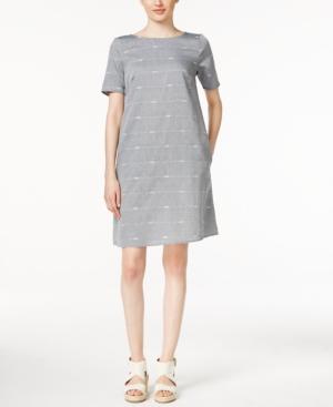 Eileen Fisher Embroidered Chambray Shift Dress