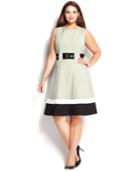 Calvin Klein Plus Size Colorblocked Belted A-line Dress