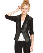 Material Girl Juniors Jacket, Faux-leather Sheer-sleeve Blazer