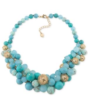 Carolee Gold-tone Blue Bead Cluster Necklace